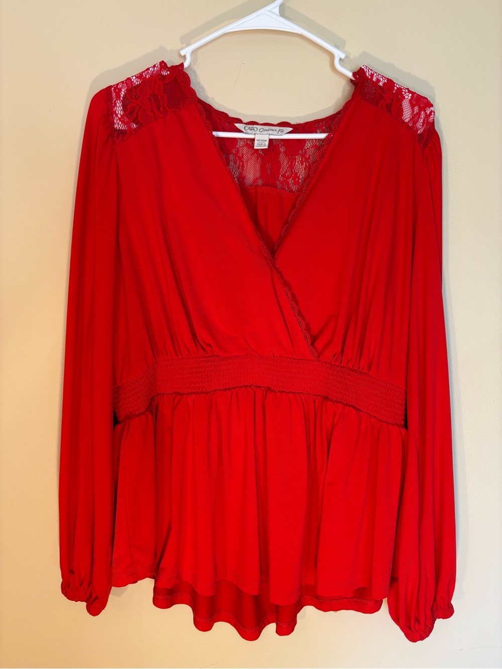 Cato Red Lace-Trim Wrap-Style Blouse